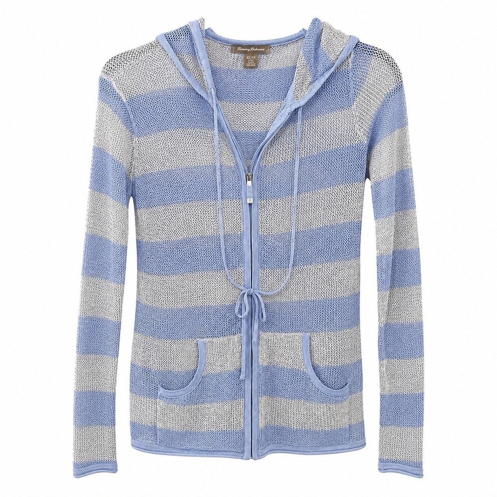 Tommy Bahama Linen Hoodie XS Blue Stripes Coastal Resortwear Beach Lightweight